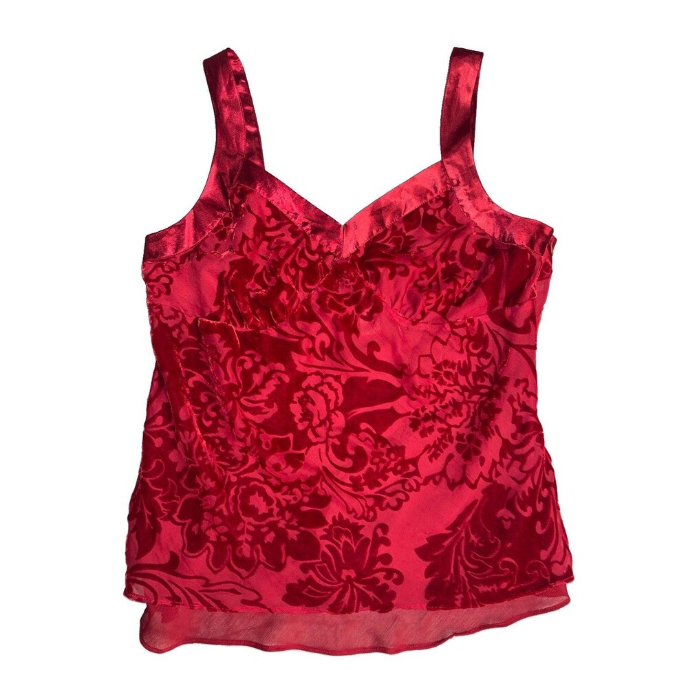 Hillard and Hanson Y2K Satin Trim Cami Tank Top Sz L Velvet Romantic Fairy Boho